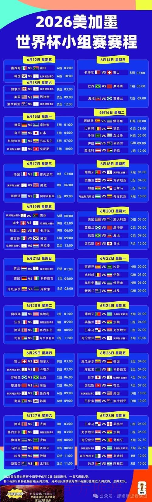 2026世界杯每日赛程实时 2026世界杯每日赛程实时